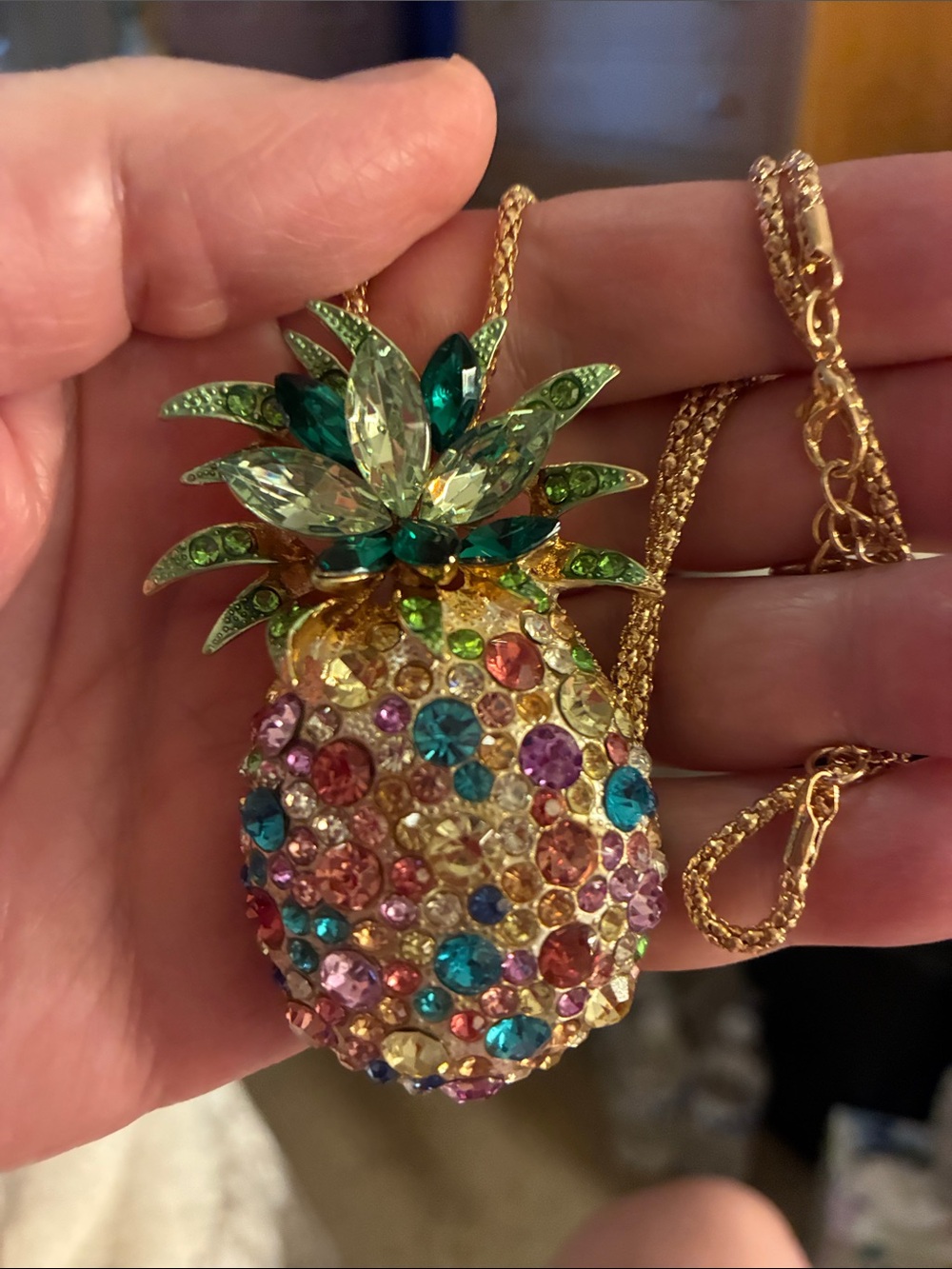 Gold Multicolor Crystal Pineapple Pendant Necklace - Women Jewelry